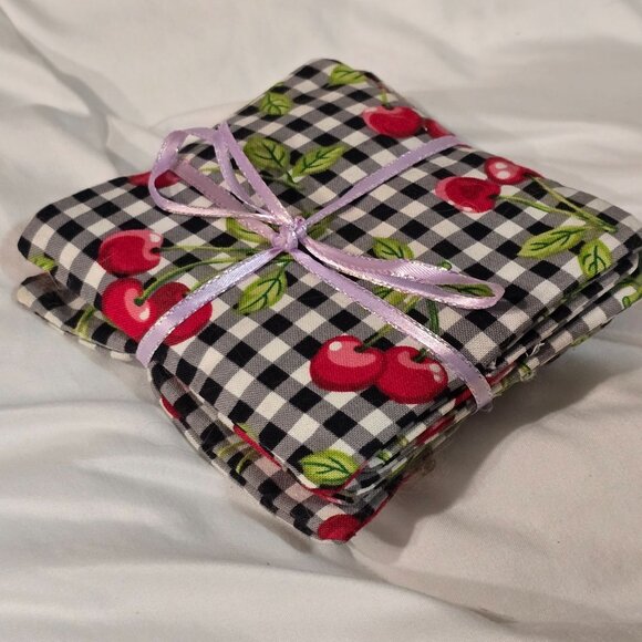 Cherry Pattern Cotton Reusable Cloth coaster for cups fun cute set of 5 - Picture 1 of 2